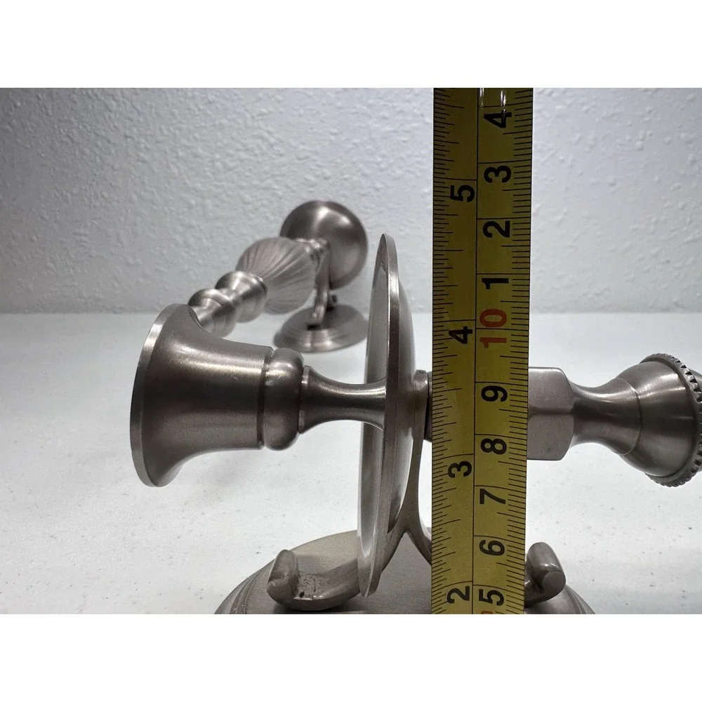Vintage Pair (2) Pewter Finished Wall Candle Holder Sconces Heavy Cast Metal